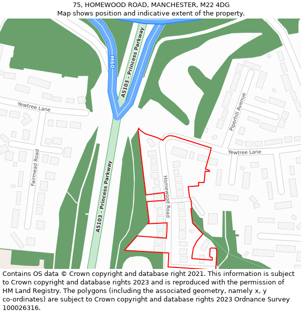 75, HOMEWOOD ROAD, MANCHESTER, M22 4DG: Location map and indicative extent of plot