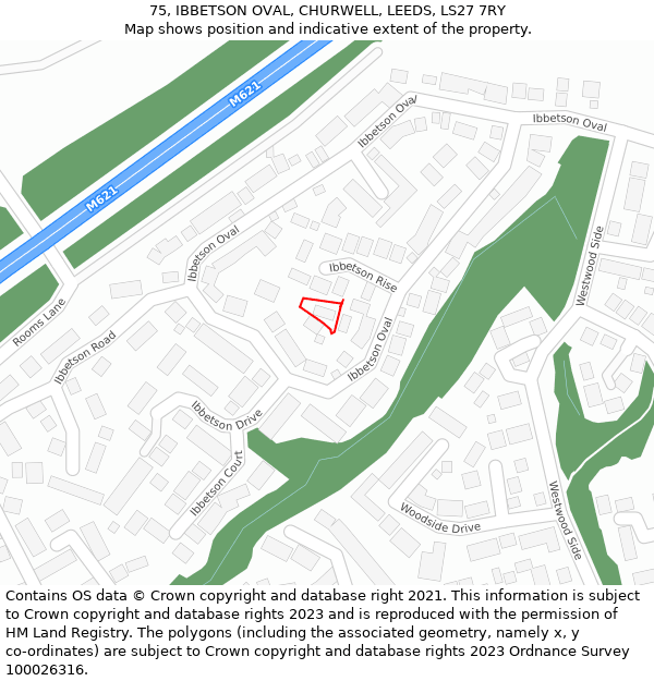 75, IBBETSON OVAL, CHURWELL, LEEDS, LS27 7RY: Location map and indicative extent of plot