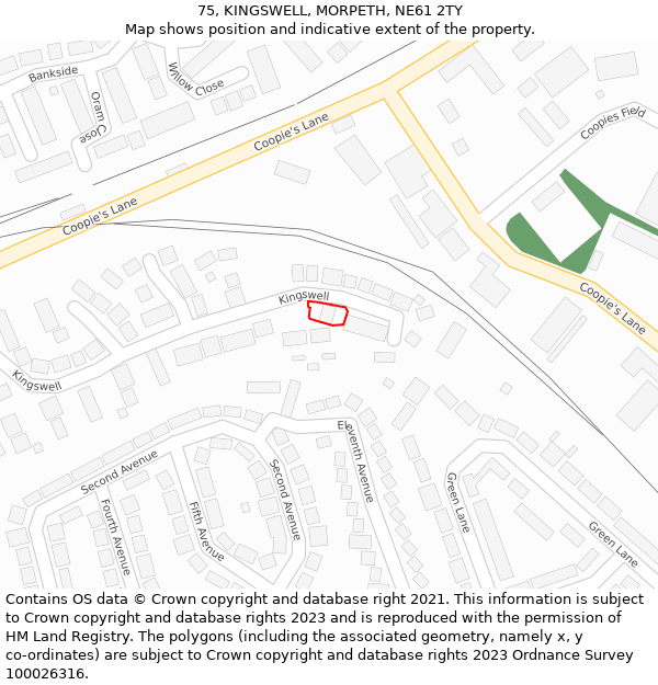 75, KINGSWELL, MORPETH, NE61 2TY: Location map and indicative extent of plot