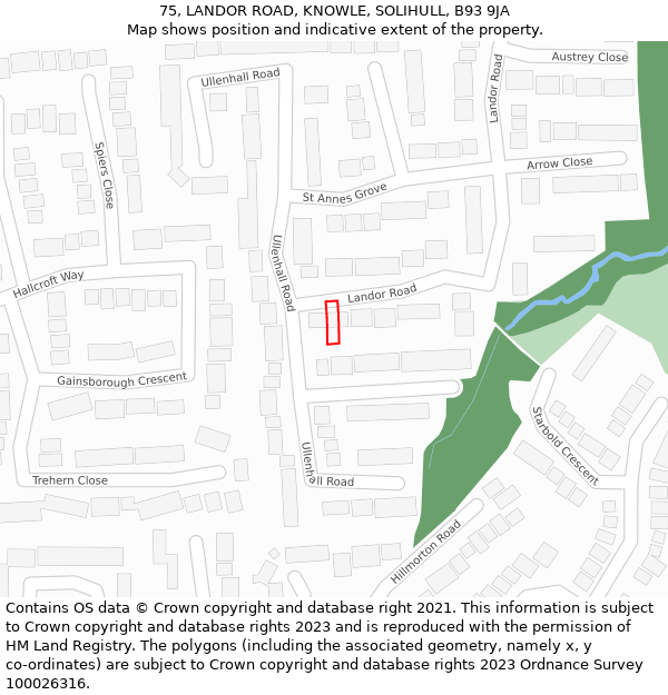 75, LANDOR ROAD, KNOWLE, SOLIHULL, B93 9JA: Location map and indicative extent of plot