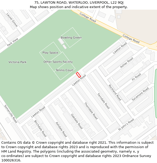 75, LAWTON ROAD, WATERLOO, LIVERPOOL, L22 9QJ: Location map and indicative extent of plot
