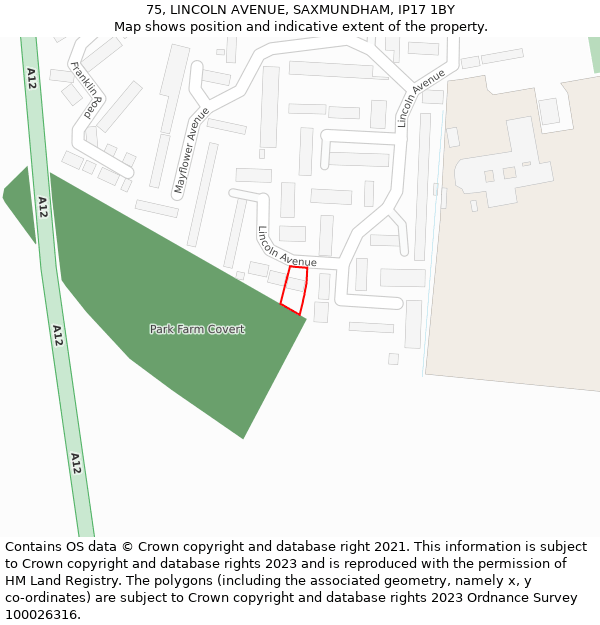 75, LINCOLN AVENUE, SAXMUNDHAM, IP17 1BY: Location map and indicative extent of plot