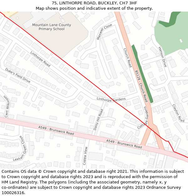 75, LINTHORPE ROAD, BUCKLEY, CH7 3HF: Location map and indicative extent of plot