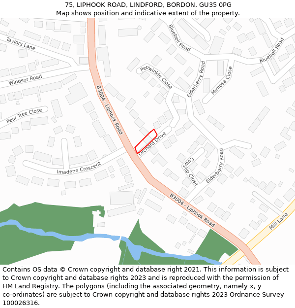 75, LIPHOOK ROAD, LINDFORD, BORDON, GU35 0PG: Location map and indicative extent of plot