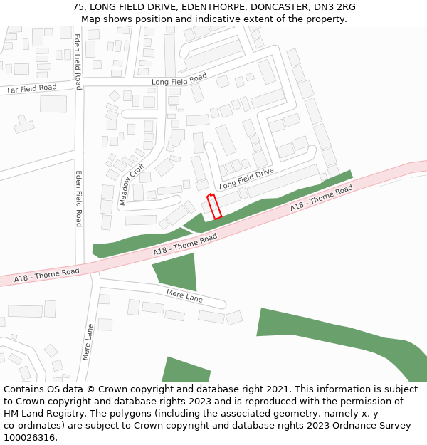 75, LONG FIELD DRIVE, EDENTHORPE, DONCASTER, DN3 2RG: Location map and indicative extent of plot