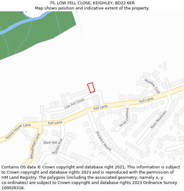 75, LOW FELL CLOSE, KEIGHLEY, BD22 6ER: Location map and indicative extent of plot