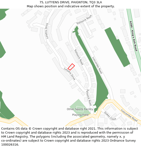 75, LUTYENS DRIVE, PAIGNTON, TQ3 3LA: Location map and indicative extent of plot