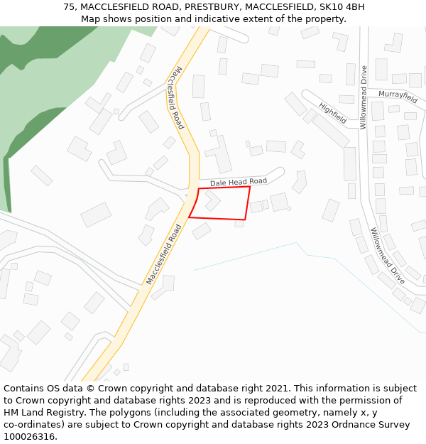 75, MACCLESFIELD ROAD, PRESTBURY, MACCLESFIELD, SK10 4BH: Location map and indicative extent of plot