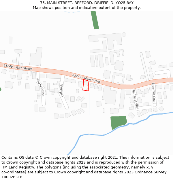 75, MAIN STREET, BEEFORD, DRIFFIELD, YO25 8AY: Location map and indicative extent of plot