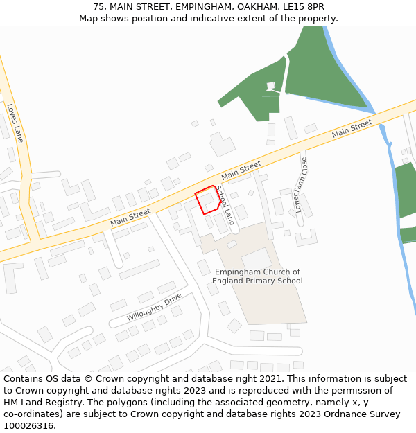 75, MAIN STREET, EMPINGHAM, OAKHAM, LE15 8PR: Location map and indicative extent of plot