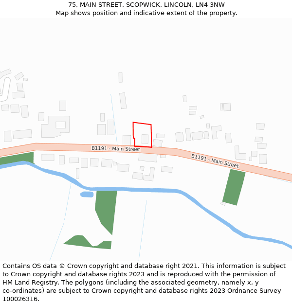 75, MAIN STREET, SCOPWICK, LINCOLN, LN4 3NW: Location map and indicative extent of plot