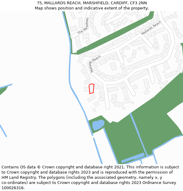 75, MALLARDS REACH, MARSHFIELD, CARDIFF, CF3 2NN: Location map and indicative extent of plot
