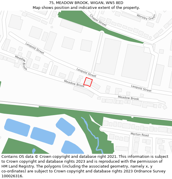 75, MEADOW BROOK, WIGAN, WN5 8ED: Location map and indicative extent of plot