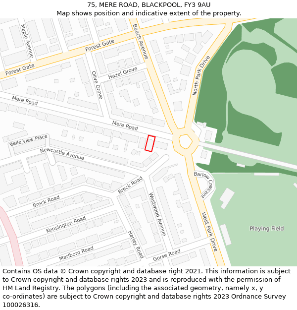 75, MERE ROAD, BLACKPOOL, FY3 9AU: Location map and indicative extent of plot