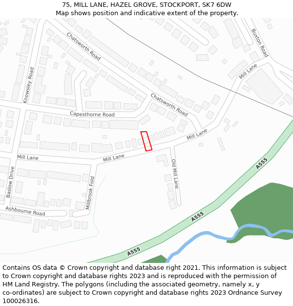 75, MILL LANE, HAZEL GROVE, STOCKPORT, SK7 6DW: Location map and indicative extent of plot