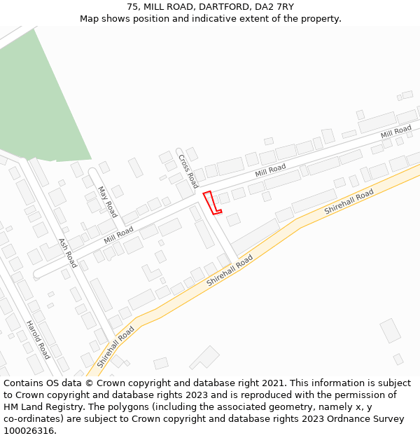 75, MILL ROAD, DARTFORD, DA2 7RY: Location map and indicative extent of plot