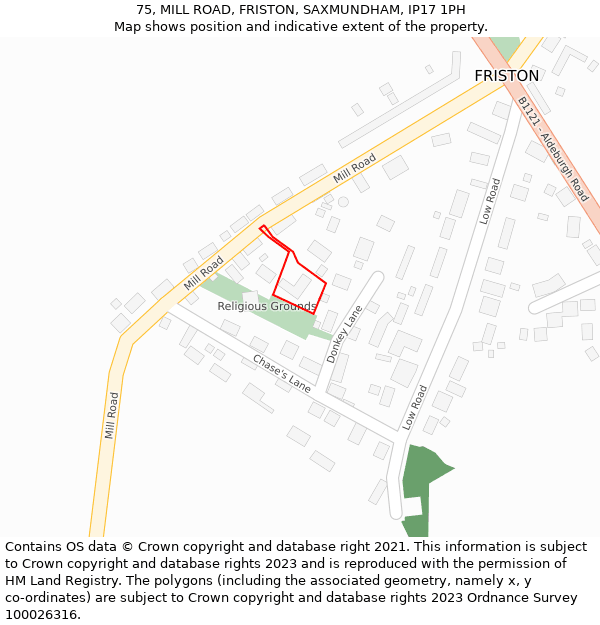 75, MILL ROAD, FRISTON, SAXMUNDHAM, IP17 1PH: Location map and indicative extent of plot