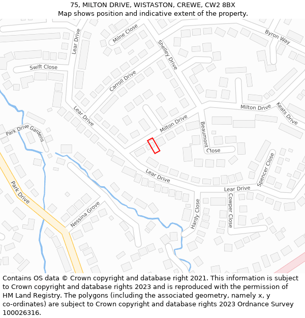 75, MILTON DRIVE, WISTASTON, CREWE, CW2 8BX: Location map and indicative extent of plot