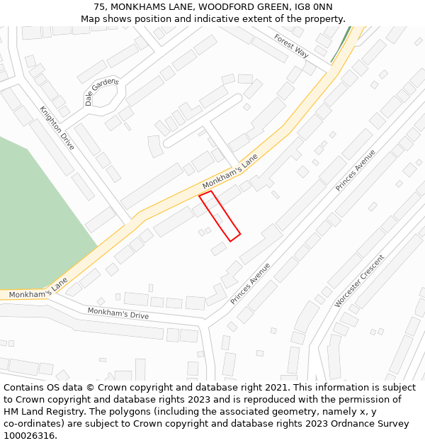 75, MONKHAMS LANE, WOODFORD GREEN, IG8 0NN: Location map and indicative extent of plot