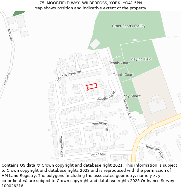 75, MOORFIELD WAY, WILBERFOSS, YORK, YO41 5PN: Location map and indicative extent of plot