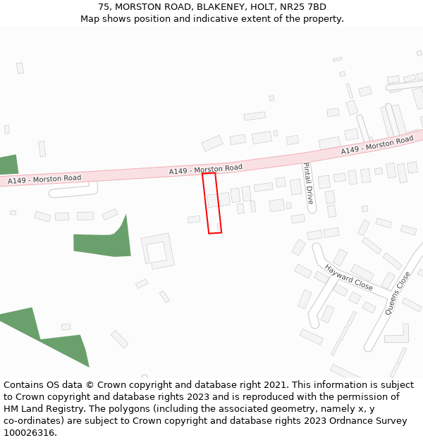 75, MORSTON ROAD, BLAKENEY, HOLT, NR25 7BD: Location map and indicative extent of plot