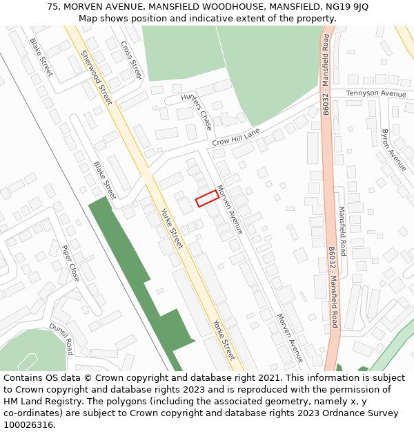 75, MORVEN AVENUE, MANSFIELD WOODHOUSE, MANSFIELD, NG19 9JQ: Location map and indicative extent of plot