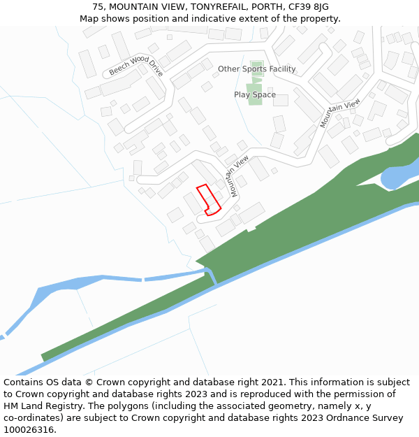 75, MOUNTAIN VIEW, TONYREFAIL, PORTH, CF39 8JG: Location map and indicative extent of plot