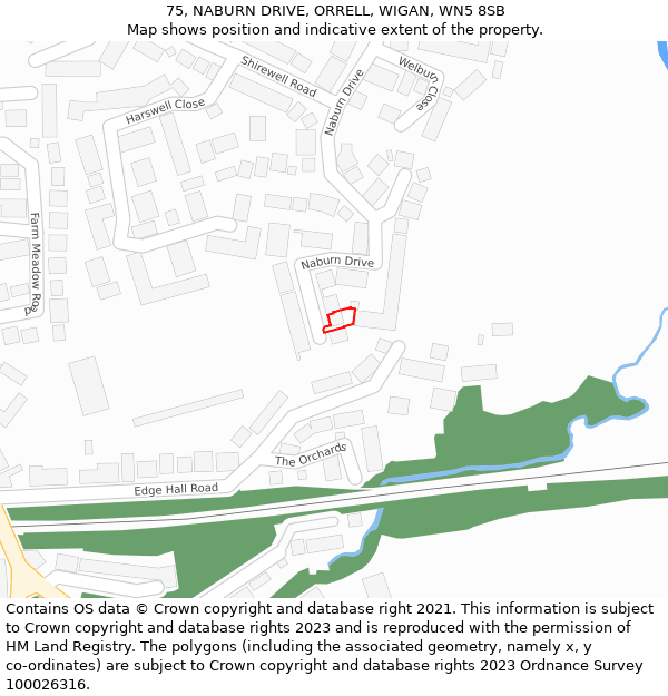 75, NABURN DRIVE, ORRELL, WIGAN, WN5 8SB: Location map and indicative extent of plot