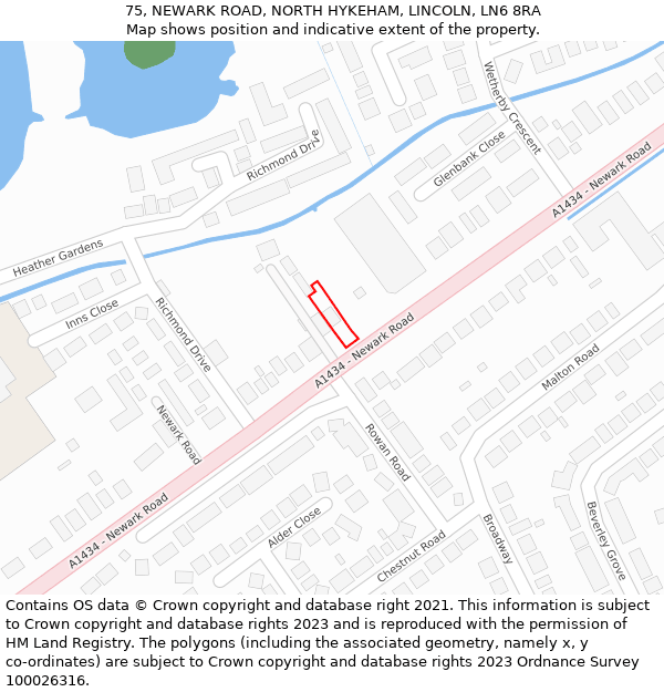 75, NEWARK ROAD, NORTH HYKEHAM, LINCOLN, LN6 8RA: Location map and indicative extent of plot