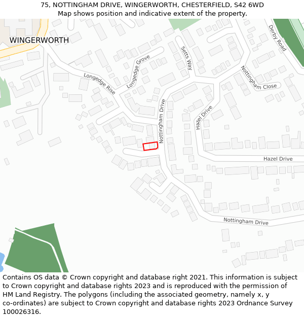 75, NOTTINGHAM DRIVE, WINGERWORTH, CHESTERFIELD, S42 6WD: Location map and indicative extent of plot