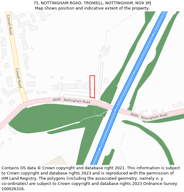 75, NOTTINGHAM ROAD, TROWELL, NOTTINGHAM, NG9 3PJ: Location map and indicative extent of plot