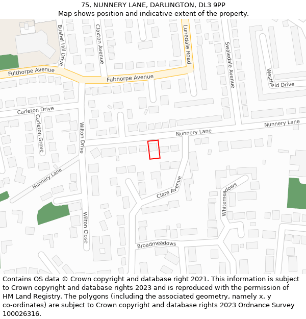 75, NUNNERY LANE, DARLINGTON, DL3 9PP: Location map and indicative extent of plot