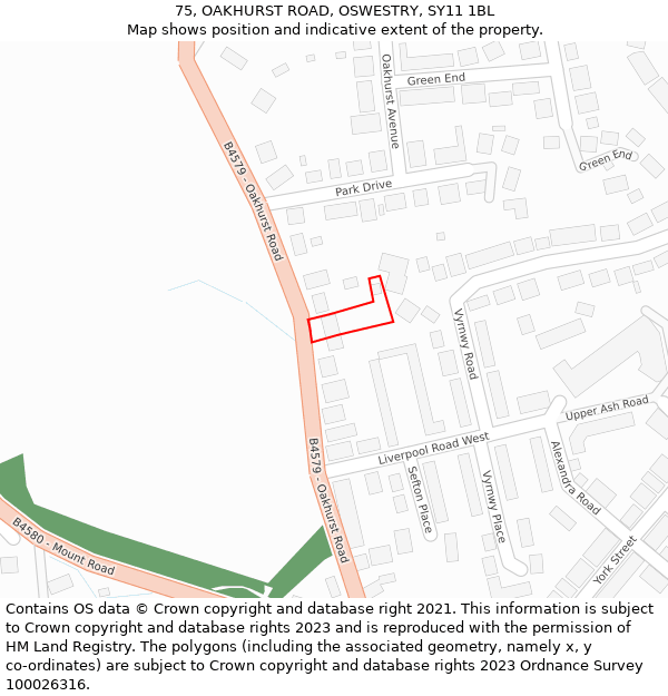 75, OAKHURST ROAD, OSWESTRY, SY11 1BL: Location map and indicative extent of plot