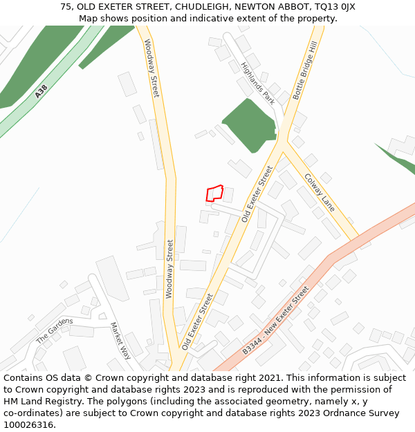 75, OLD EXETER STREET, CHUDLEIGH, NEWTON ABBOT, TQ13 0JX: Location map and indicative extent of plot