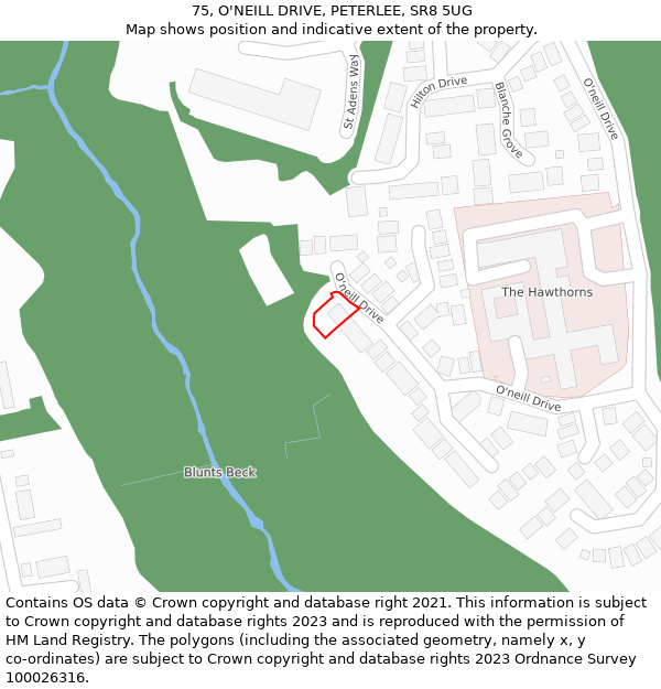75, O'NEILL DRIVE, PETERLEE, SR8 5UG: Location map and indicative extent of plot