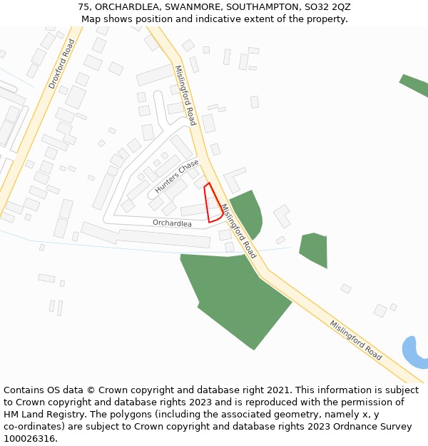 75, ORCHARDLEA, SWANMORE, SOUTHAMPTON, SO32 2QZ: Location map and indicative extent of plot