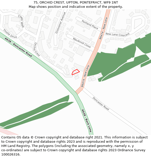 75, ORCHID CREST, UPTON, PONTEFRACT, WF9 1NT: Location map and indicative extent of plot