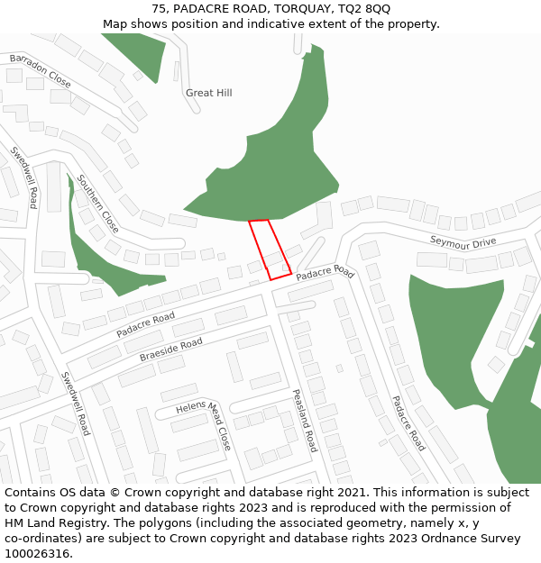 75, PADACRE ROAD, TORQUAY, TQ2 8QQ: Location map and indicative extent of plot