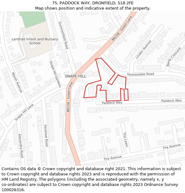 75, PADDOCK WAY, DRONFIELD, S18 2FE: Location map and indicative extent of plot