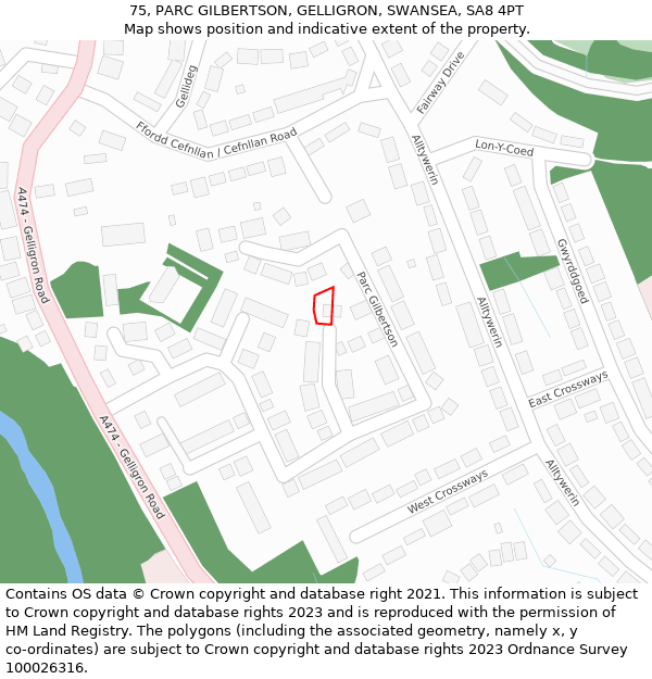 75, PARC GILBERTSON, GELLIGRON, SWANSEA, SA8 4PT: Location map and indicative extent of plot