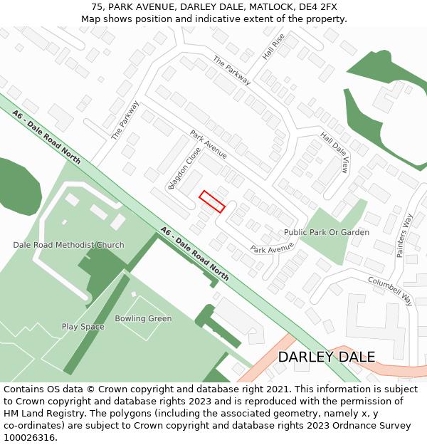 75, PARK AVENUE, DARLEY DALE, MATLOCK, DE4 2FX: Location map and indicative extent of plot