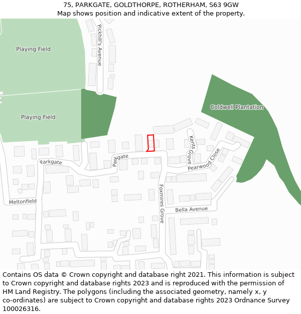 75, PARKGATE, GOLDTHORPE, ROTHERHAM, S63 9GW: Location map and indicative extent of plot