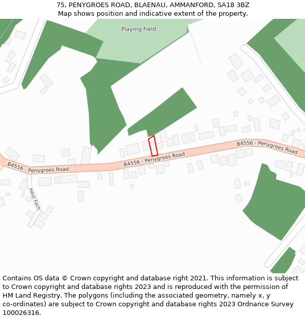 75, PENYGROES ROAD, BLAENAU, AMMANFORD, SA18 3BZ: Location map and indicative extent of plot