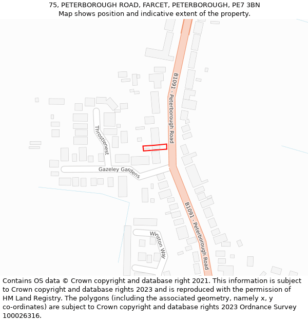 75, PETERBOROUGH ROAD, FARCET, PETERBOROUGH, PE7 3BN: Location map and indicative extent of plot