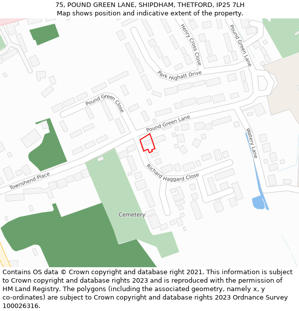 75, POUND GREEN LANE, SHIPDHAM, THETFORD, IP25 7LH: Location map and indicative extent of plot