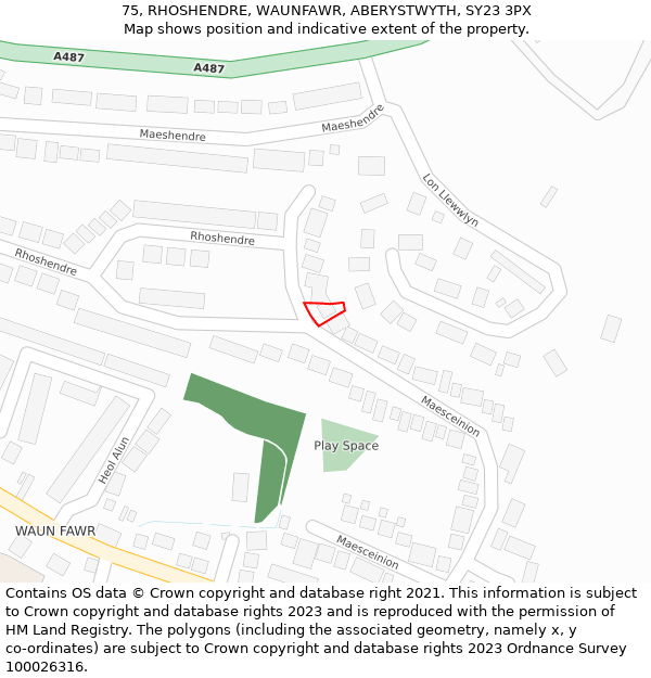 75, RHOSHENDRE, WAUNFAWR, ABERYSTWYTH, SY23 3PX: Location map and indicative extent of plot