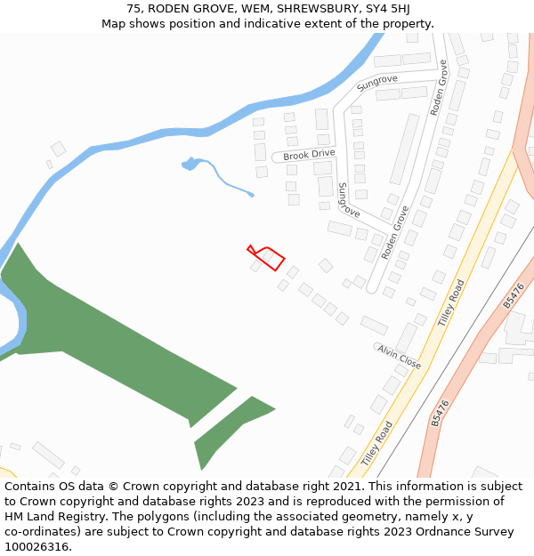 75, RODEN GROVE, WEM, SHREWSBURY, SY4 5HJ: Location map and indicative extent of plot