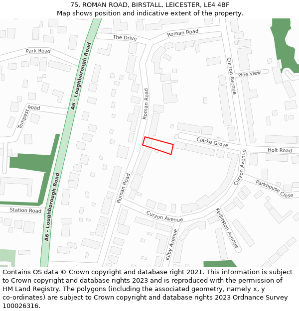 75, ROMAN ROAD, BIRSTALL, LEICESTER, LE4 4BF: Location map and indicative extent of plot