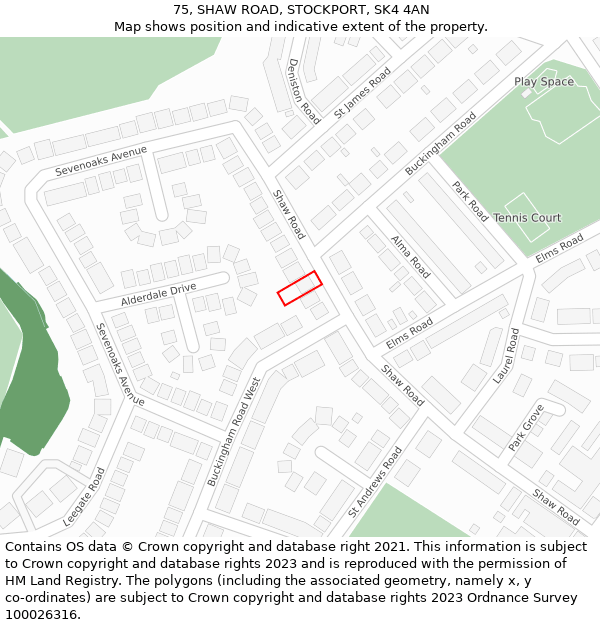 75, SHAW ROAD, STOCKPORT, SK4 4AN: Location map and indicative extent of plot