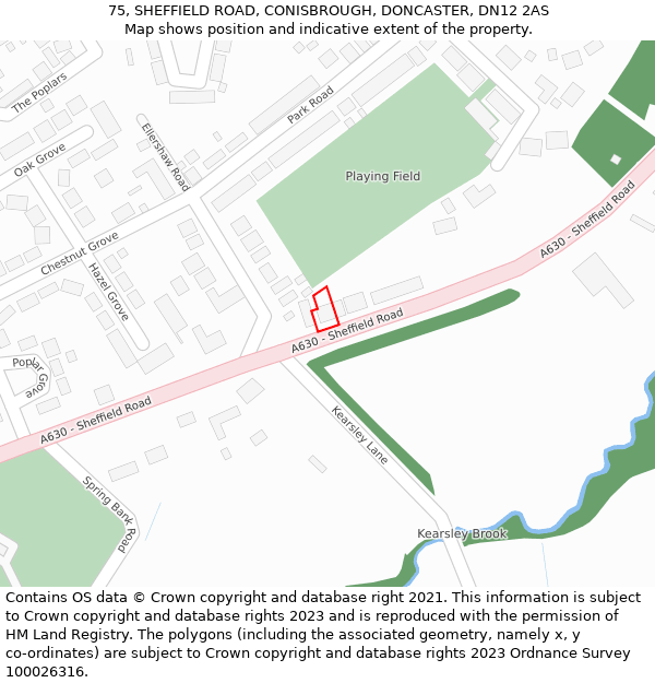 75, SHEFFIELD ROAD, CONISBROUGH, DONCASTER, DN12 2AS: Location map and indicative extent of plot